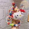 Cadena para Teléfono de Peluche de Dibujos Animados Kt con Lazo y Perlas Llavero Creativo Colgante Pequeño Muñeco Funda de Teléfono Correa para Cámara