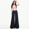 Pantalones vaqueros de diseño con etiqueta rosa de color contrastante para mujer, estilo americano nuevo, de cintura baja, talla grande, holgados, con caída, versátiles, adelgazantes, de pierna ancha