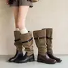 ¡Alternativa de marca! 2026 Otoño Temprano Nuevas Botas Apiladas de Piel de Vaca Estilo Perezoso Bloque de Color Debajo de la Rodilla Tacón Bajo Botas para Mujer
