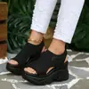 Sandalias Peep-Toe Transfronterizas Europeas y Americanas, Sandalias de Cuña Cómodas y Ligeras para Mujer para el Verano 2026, Tejido Fly-Knit Transfronterizo al por Mayor, Tallas Grandes