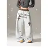 Comercio Transfronterizo Pantalones Deportivos Plisados Tipo Cimitarra con Estampado de Leopardo Patchwork Estilo Retro Americano para Mujer Otoño e Invierno Nuevo Diseño con Letras Sueltas
