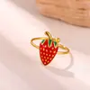 Anillos de Frutas Lindos de Acero de Titanio, Anillos Abiertos de Cereza y Fresa Frescas Que No Se Desvanecen, Anillos de Nicho Chapados en Oro de 18 Quilates