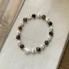 Pulseira de Pedra Olho de Tigre Estilo Coreano Ins para Mulheres, Novo Montagem de Contas Foscas em Formato de Coração, Pulseira Versátil Estilo Delicado de Nicho