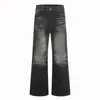 Pantalones de Hombre American Retro Lavado Degradado Micro-Campana Sueltos Streetwear de Moda Plisados Desgastados de Pierna Ancha Largos