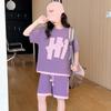Conjunto deportivo de dos piezas para niña, estilo occidental, verano 2024, nuevo conjunto de manga corta para niña, vestido informal de verano para niña.