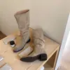 Nuevas Botas Largas Retro para Mujer Otoño/Invierno 2026, Estilo Vaquero, de Gamuza, hasta la Rodilla, con Tacón Grueso, Botas de Monta