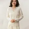 Cárdigan Corto de Encaje Suéter Chaqueta Otoño e Invierno Cárdigan de Cachemira para Mujer Cuello de Montaña Tejido de Punto Mangas Largas