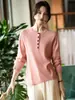 Suéter de Tricô com Botões Estilo Francês, Gola Redonda Meio Aberto, para Mulheres, Suéter Pulôver, Novo Design 2026, Suéter Top da Série Cinza