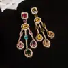 Jardín de Monet~ Pendientes Colgantes de Flor de Piedra Preciosa Colorida Estilo Óleo, Pendientes Estilo Palacio, Pendientes de Lujo Ligero de Gama Alta