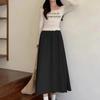 Yamamoto Qun Vestido Largo de Verano para Mujer color albaricoque Cintura Alta Plisado Nuevo Estilo Suelto Adelgazante Casual Fresco Línea A Medio Largo