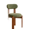 Silla de comedor de madera maciza estilo nórdico, silla de comedor de tela verde, silla de comedor de Marsella, silla tapizada estilo francés vintage, silla de restaurante con respaldo