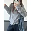 Sol Temporada Perezosa' Algodón Ligero Ligeramente Elástico Media Apertura con Botones Raya de Bloques de Color Camiseta con Capucha Manga Larga Suelta para Mujer