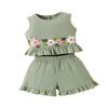 Traje nuevo de verano para niños más vendido transfronterizo de Amazon Europa y Estados Unidos, traje de niña sin mangas con flores, jersey y shorts