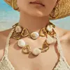 Colar estilo vintage Melard em aço inoxidável, banhado a ouro 18k, com design de coração oco e contas de resina, para mulheres