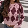 Fábrica de Moda Europeia e Americana Customizada Malha com Padrão de Diamante Suéter Feminino Outono Inverno Preguiçoso Toque de Luxo Cardigan de Tricô Peça de Roupa Externa Top Curto