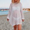 Vestido de Praia para Férias Transfronteiriças Europeu e Americano Amazon com Recortes e Pompons e Franjas Pulôver Maiô Biquíni Proteção Solar Saída de Praia para Mulheres