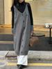 Vestido tipo suéter gris para otoño e invierno, nuevo vestido coreano informal con escote en V y hebilla, suelto, de talla grande, de punto.