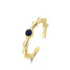 Pendientes de Anillo Abierto de Bambú con Lapislázuli de Plata de Ley 925 para Mujer Retro Lujo Accesible Joyería de Gama Alta Set Dorado