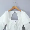 Ropa de Mujer Transfronteriza Verano 2026 Moda Europea y Americana Elegante Camisa de Manga Larga Abullonada de Cuello Cuadrado con Botones Ocultos de una Sola Fila para Mujer C27777