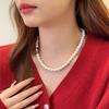 Collar de Perlas de Cristal con Hebilla de Lingote de Acero Inoxidable para Mujer, Lujo Accesible de Nicho, Cadena para Suéter, Cadena para Clavícula, Collar de Perlas Gris Cáñamo