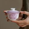 Roxo Gradiente Cerâmica Arita Pintado à Mão Rosa Gaiwan Conjunto de Chá Kung Fu para Uso Doméstico com Bico de Flor Bule Gaiwan