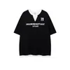Camiseta de Manga Corta con Cuello en V Estampado de Letras Falsa de Dos Piezas para Hombre Moda Verano 2025 Marca Holgada Versátil Camiseta de Media Manga para Pareja