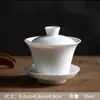 Xícaras de chá e tampas em porcelana de osso nova estilo Chaozhou, xícaras de chá extra-pequenas, conjuntos de chá de três peças, disponíveis nos tamanhos grande, médio e pequeno, branco puro, com um design único