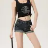 Shorts de Mezclilla Rizados de Tiro Bajo Americanos para Mujer Verano 2025 Tendencia Nuevos Ajustados Efecto Adelgazante Elásticos de Línea A que Cubren la Cadera Hot Pants