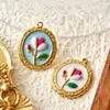 Pingente Série de Flores Transfronteiriça Europeia e Americana Tulipa Colorida com Gotejamento de Óleo Acessórios para Joias DIY Acessórios de Aço Inoxidável