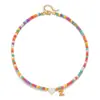 Collar Bohemio de Acero Inoxidable Transfronterizo con 26 Letras Collar de Concha de Amor Turquesa Colorida Cadena para Clavícula con Letras
