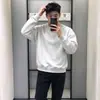 Sudadera gris de estilo americano, moderna, de peso pesado, forrada de forro polar, para hombre, corte holgado, cuello redondo, color liso, versátil, capa base gruesa para otoño e invierno