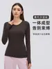 Nueva Ropa de Yoga Cómoda y Transpirable de Manga Larga para Mujer, Malla de una Pieza sin Costuras de Manga Larga, Tejida, Cuello Redondo, Camiseta Deportiva D19083