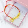Pulsera Trenzada de Joyería Chapada en Oro Moneda Cinco Emperadores Hielo Triturado Hilo Rojo de la Suerte para Hombres y Mujeres, Adecuada como Regalo