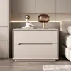 Nueva Mesa de Noche Minimalista Italiana, Gabinete de Noche de Doble Cajón Sin Ensamblaje, Gabinete de Almacenamiento de Piso de Lujo Ligero para Dormitorio del Hogar