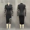 Europa y América 2026 Estación Independiente Color Sólido Encaje Patchwork Manga Larga Solapa con Muesca Casual Viaje Ajustado a la Cintura Vestido Traje