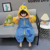 Saco de dormir de una pieza de franela para niñas Otoño e Invierno Ropa para gatear de bebé Ropa para el hogar de terciopelo coral para bebés Dinosaurio para niños Engrosado