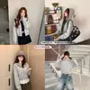 Sudadera Gris con Capucha Corta Estilo Coreano para Mujer 2026 Principios de Otoño Holgada Casual Chaqueta con Cremallera Ropa para Mujer Jimo Manga Larga