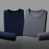 Conjunto de Roupa Térmica de Outono Gola Redonda Algodão Quente Camada Base para Homens, Gola Média-Alta, Tamanho Grande, Suéter de Algodão Cor Sólida para Outono e Inverno