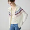 Cárdigan de punto de cachemira de alta calidad con jacquard Fair Isle, doble cremallera, cuello alto para mujer, abrigo suéter de moda con cuello grande