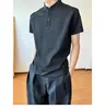 Camisa Polo Retro Americana para Hombre con Cuello Henry de Manga Corta, Camiseta de Verano de Manga Corta con Hombro Normal, Cuello Alto, Top Desestructurado de Media Manga