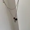 [Frondoso] Piedra natural acero de titanio cadena de uvas bola redonda colgante collar largo cadena versátil para suéter