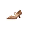 Sandalias de Tacón Bajo Huecas con Punta Fina y Bloques de Color Elegantes y Femeninas 2026 Nuevo Estilo de Verano Tacones Altos de Piel Completa para Mujer