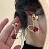 Pendientes de plata S925 con forma de aguja, estilo europeo y americano, exagerados, dorados y sexys, para mujer, estilo retro, color vino tinto, estilo hip hop, de alta calidad.