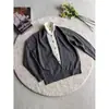 Cárdigan retro americano de cuello alto, suéter de dos piezas falso para hombre y mujer, chaqueta de punto casual simple estilo perezoso para pareja, para ir al trabajo