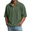 Camiseta informal de color liso para hombre con cuello de solapa, superventas de verano transfronterizo europeo y americano, camisa de manga corta para hombre de punto gofrado holgada y deportiva.