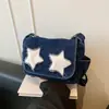 Bolsa de ombro em jeans com estrela para mulheres, bolsa transversal de grande capacidade, bolsa versátil casual para o dia a dia, bolsa casual feminina para o dia a dia