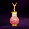 Artesanato Antigo Herdado, Pingente de Corindo Vermelho Degradê Paz e Alegria, Vaso de Tesouro Estilo Palaciano, Vaso de Flores, Colar de Zircônia para Mulheres