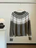 Suéter Tejido Jacquard Estilo Fair Isle Retro para Mujer Otoño Nuevo Pulóver Holgado de Gama Alta Top de Punto Cuello Redondo