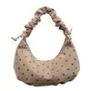 Bolsa plissada estilo coreano, chique, de bolinhas, estilo nicho, para mulheres, nova bolsa pequena versátil de grande capacidade para ombro e transversal, 2026