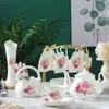 Conjunto de Chá da Tarde de Cerâmica Estilo Inglês Vintage Luxuoso com Bule de Flores, Xícaras de Chá com Vela e Bule Estilo Pastoral